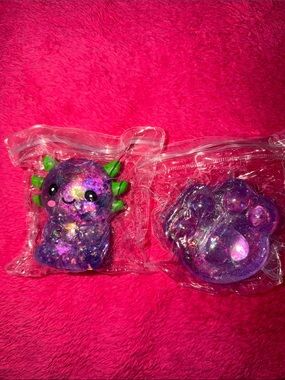 Purple Glitter Axolotl and Paw Squishys